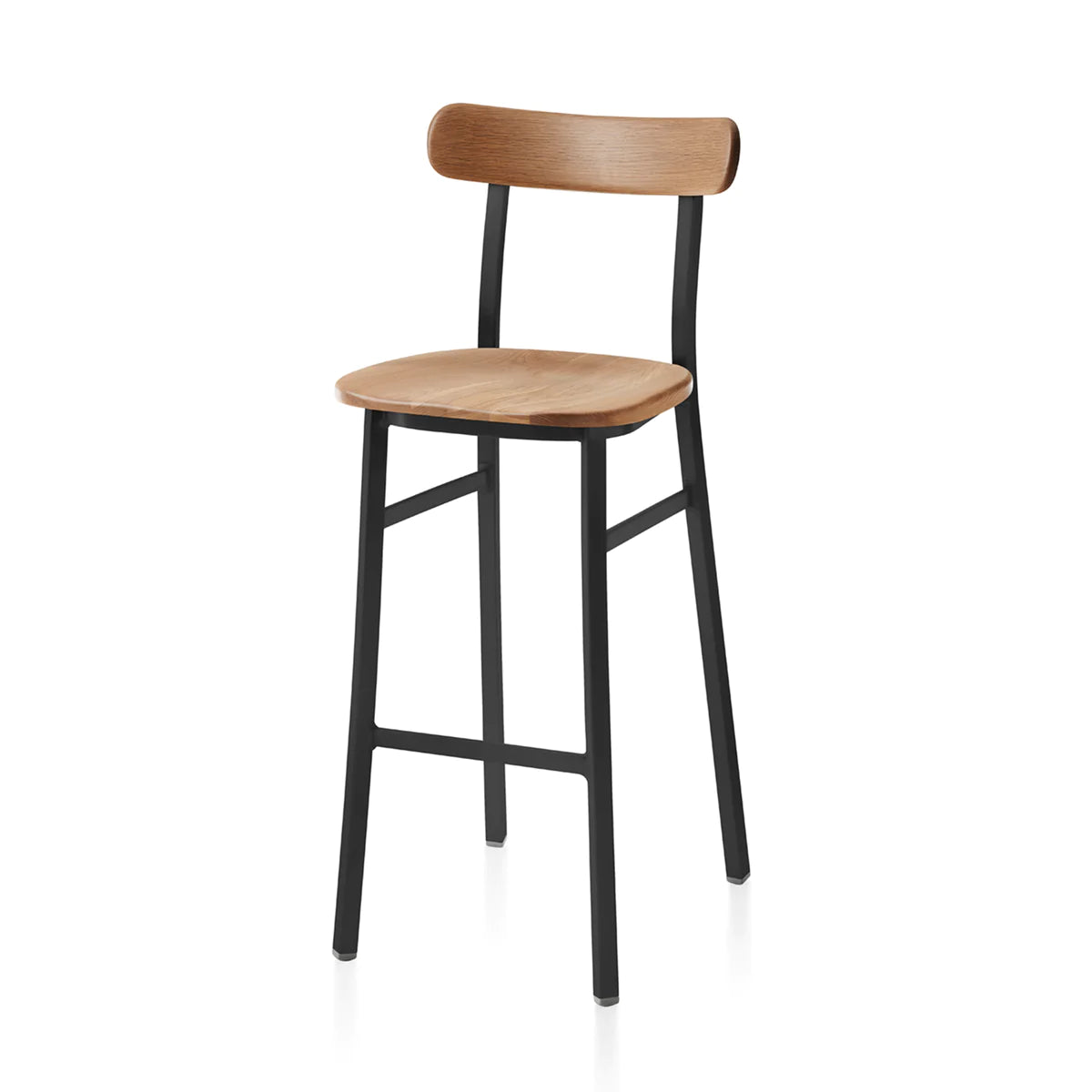 Emeco Utility Stool Chair Emeco Bar Height Black Powder Coated White Oak