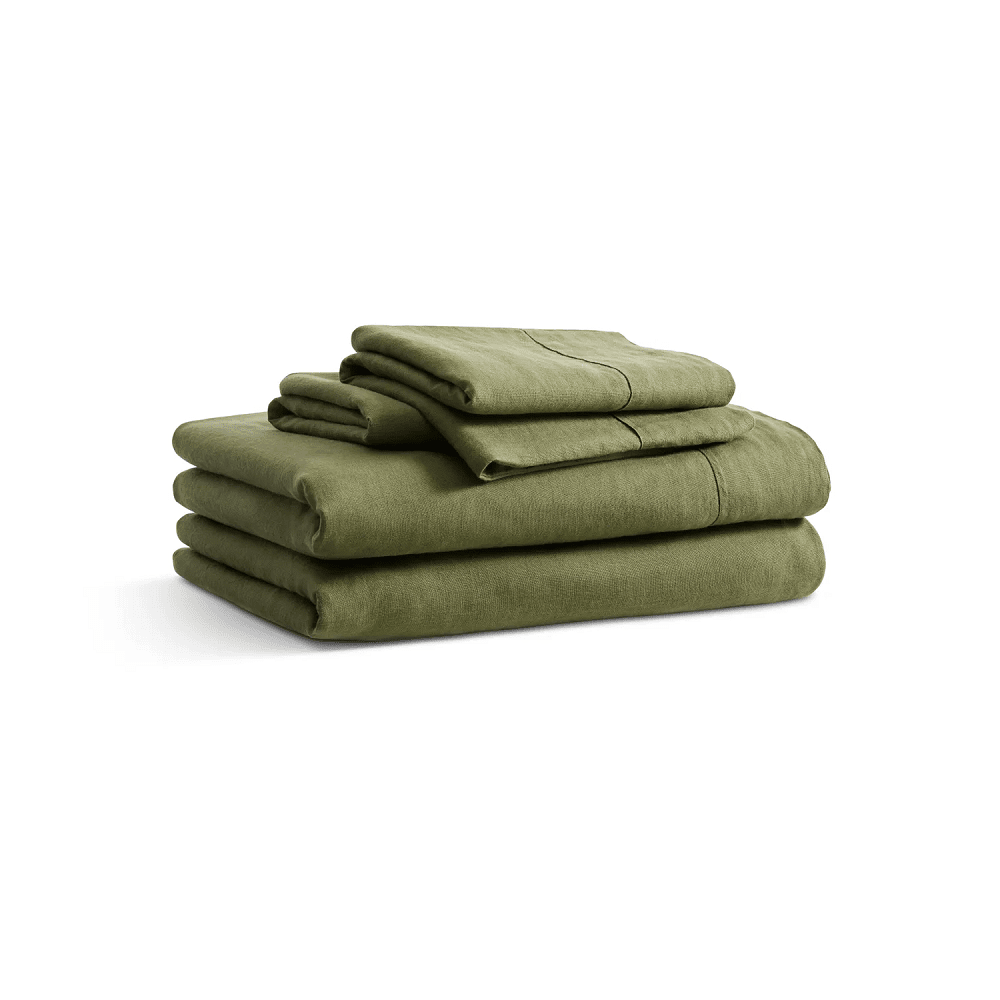 Blu Dot Stone Washed Linen Sheet Set Blu Dot - Beds BluDot Twin Loden Green 