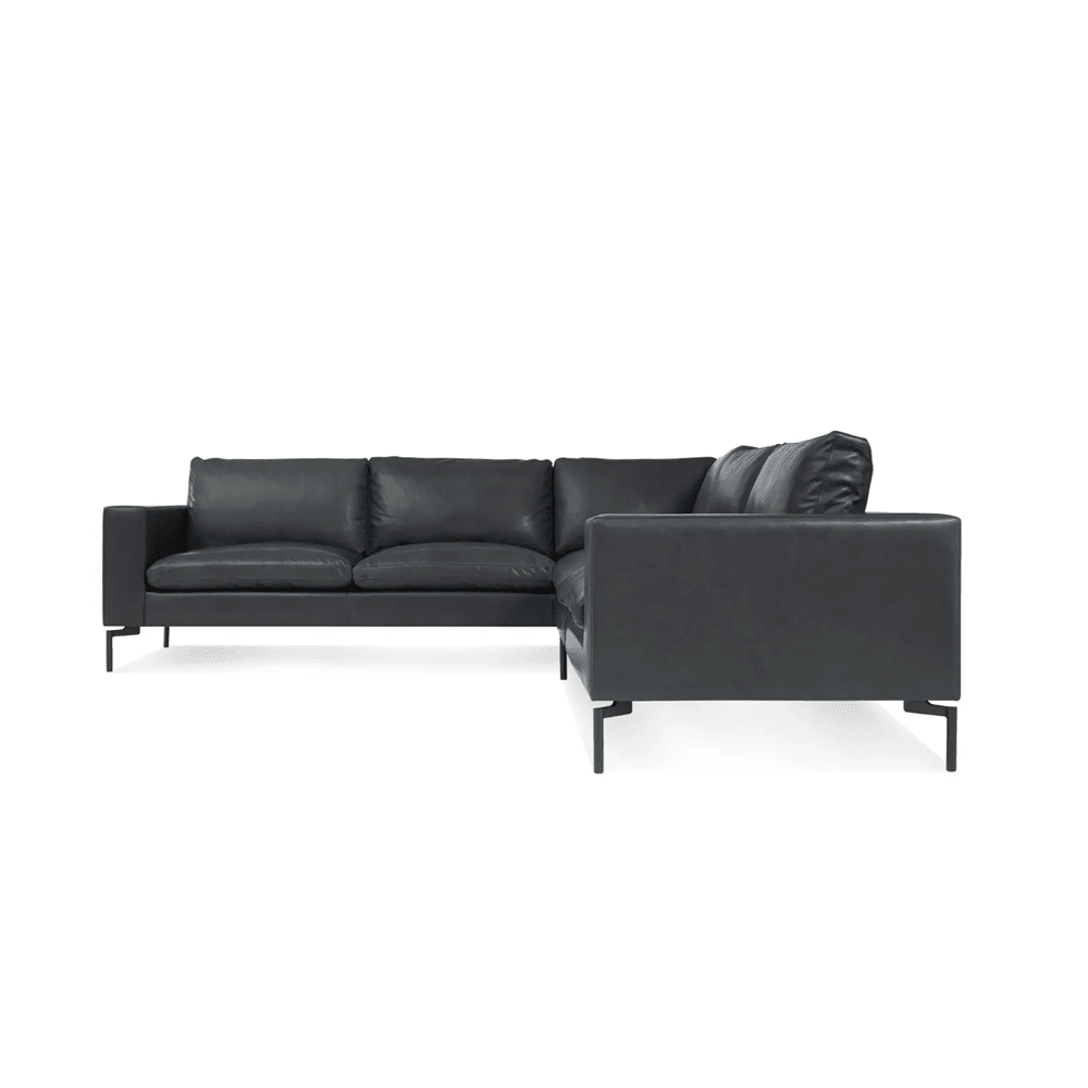 New Standard Sectional Sofa BluDot Left Granite Leather - Black Legs 