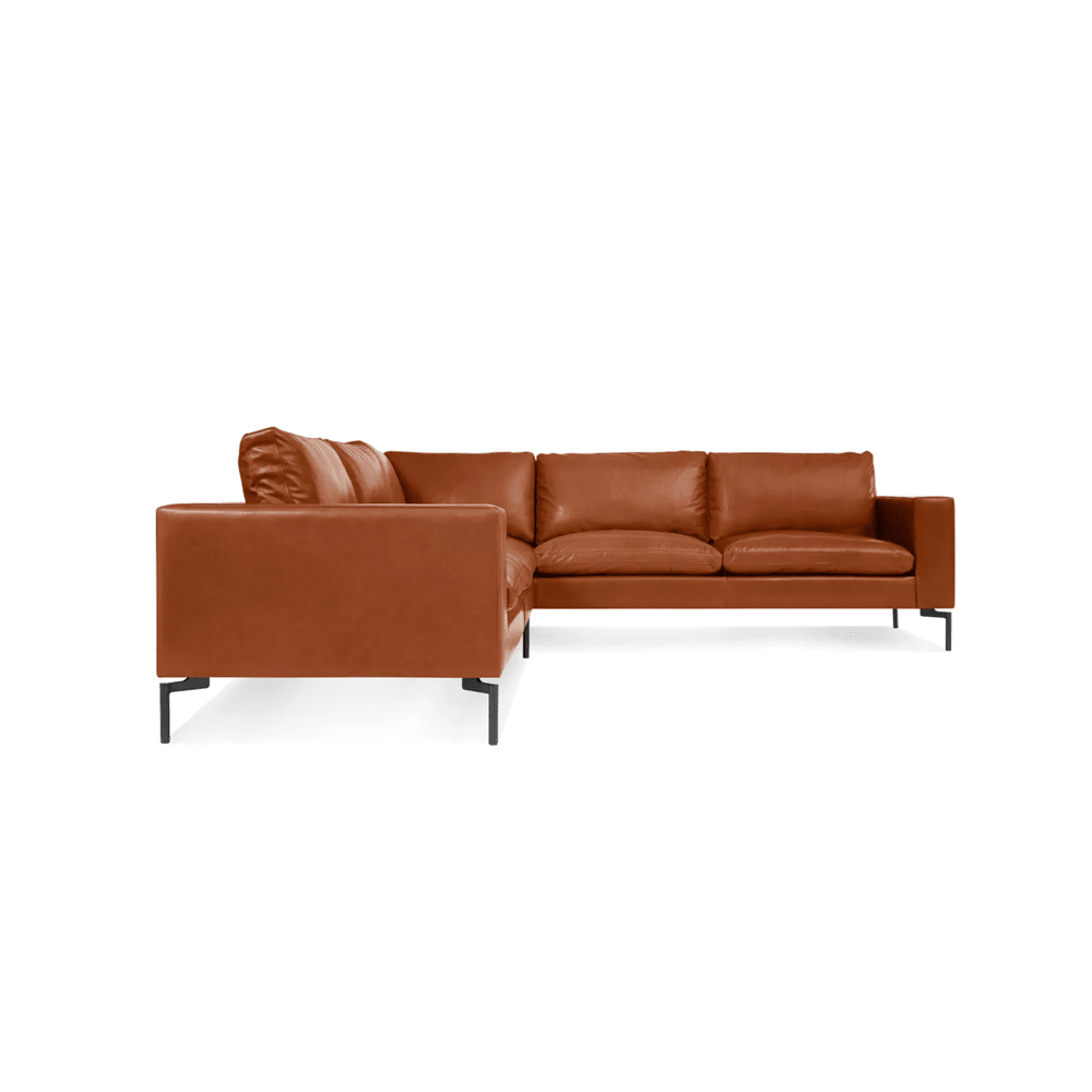 New Standard Sectional Sofa BluDot Right Toffee Leather - Black Legs 