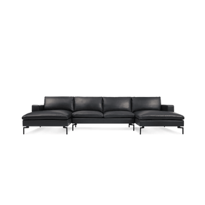 New Standard Sectional - U-Shaped Sofa BluDot Granite Leather - Black Legs 