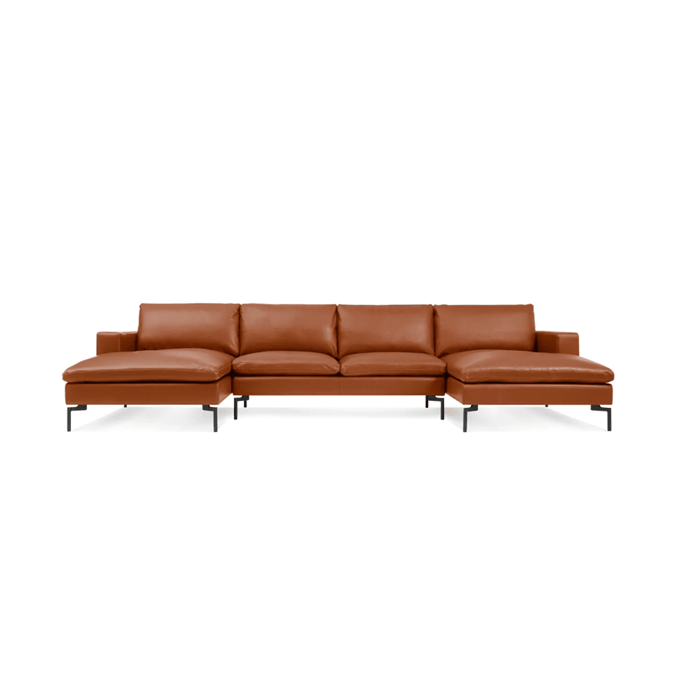 New Standard Sectional - U-Shaped Sofa BluDot Toffee Leather - Black Legs 