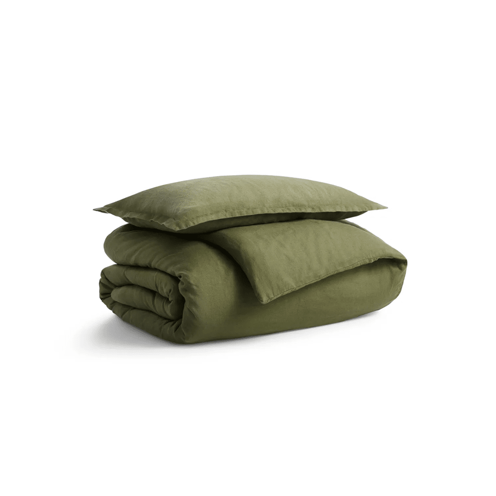 Blu Dot Stone Washed Linen Duvet Set Blu Dot - Beds BluDot Twin Loden Green 