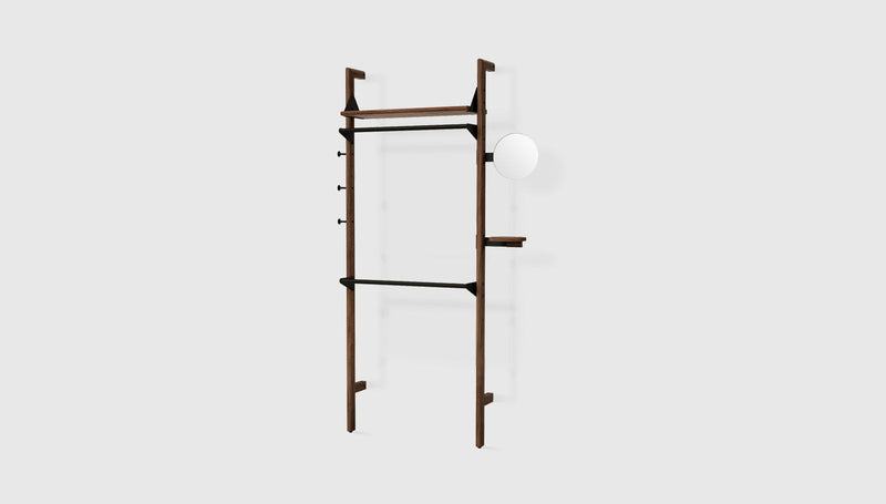 Gus Modern Branch-1 Wardrobe Unit — Walnut Uprights Black Brackets Walnut Shelves