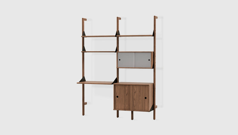 Gus Modern Branch-2 Multi Storage Unit with Desk — Walnut Uprights Black Brackets Walnut Shelves