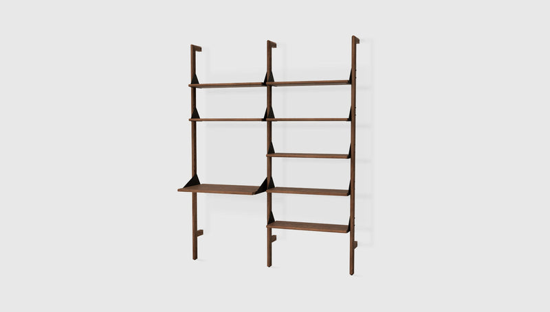 Gus Modern Branch-2 Shelving Unit with Desk — Walnut Uprights Black Brackets Walnut Shelves