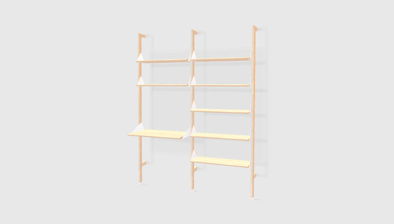 Gus Modern Branch-2 Shelving Unit with Desk — Blonde Uprights White Brackets Blonde Shelves