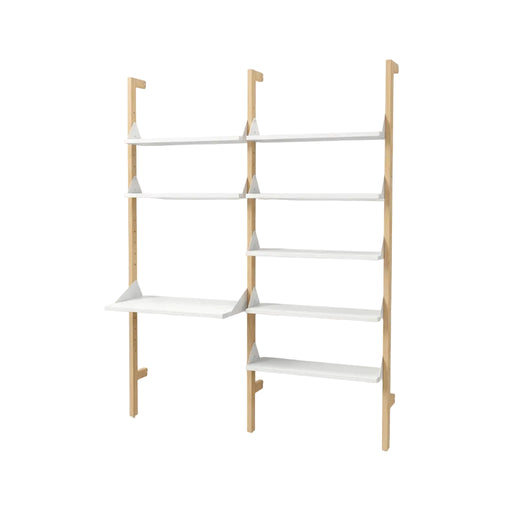 Gus Modern Branch-2 Shelving Unit with Desk — Blonde Uprights White Brackets Blonde Shelves