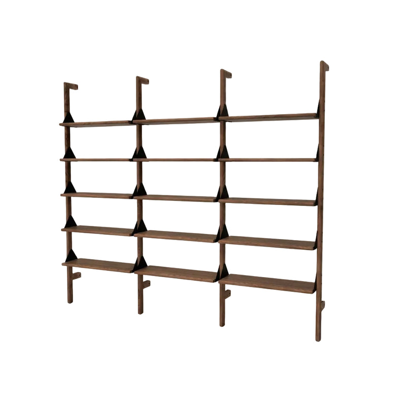 Gus Modern Branch-3 Shelving Unit — Walnut Uprights Black Brackets Walnut Shelves