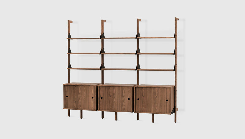 Gus Modern Branch-3 Storage Unit — Walnut Uprights Black Brackets Walnut Shelves