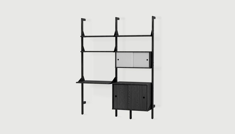Gus Modern Branch-2 Multi Storage Unit with Desk — Black Uprights Black Brackets Black Shelves