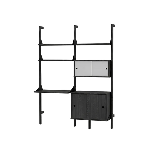 Gus Modern Branch-2 Multi Storage Unit with Desk — Black Uprights Black Brackets Black Shelves