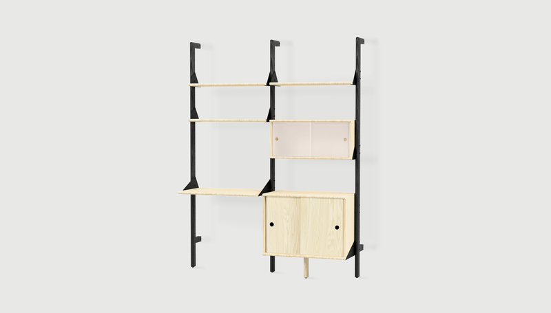 Gus Modern Branch-2 Multi Storage Unit with Desk — Black Uprights Black Brackets Blonde Shelves