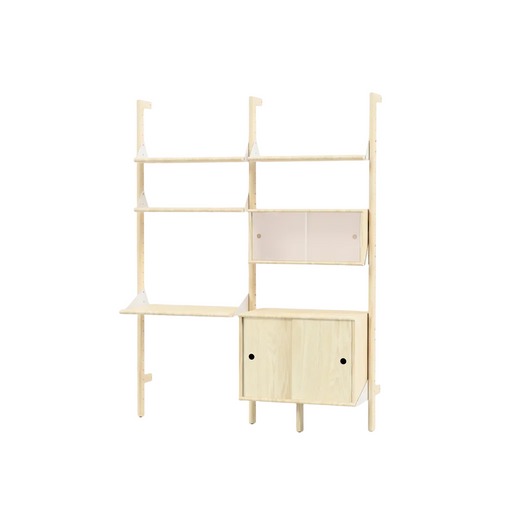 Gus Modern Branch-2 Multi Storage Unit with Desk — Blonde Uprights White Brackets Blonde Shelves