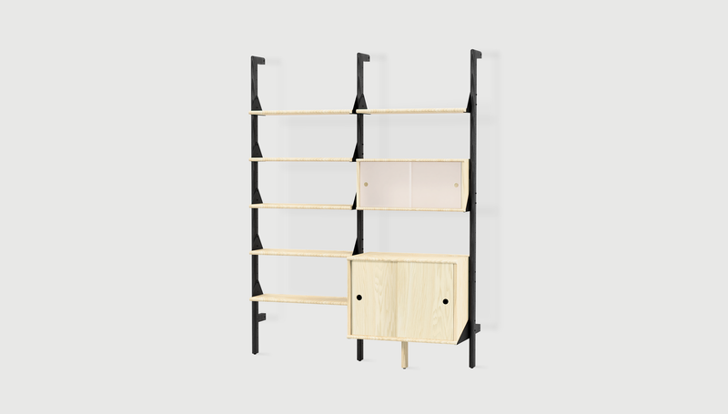 Gus Modern Branch-2 Multi Storage Unit with Shelves — Black Uprights Black Brackets Blonde Shelves