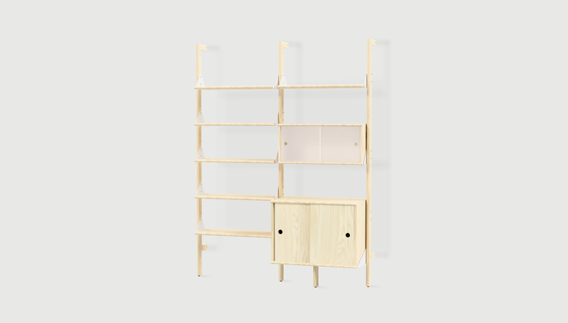 Gus Modern Branch-2 Multi Storage Unit with Shelves — Blonde Uprights White Brackets Blonde Shelves