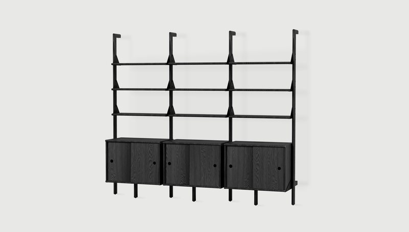 Gus Modern Branch-3 Storage Unit — Black Uprights Black Brackets Black Shelves