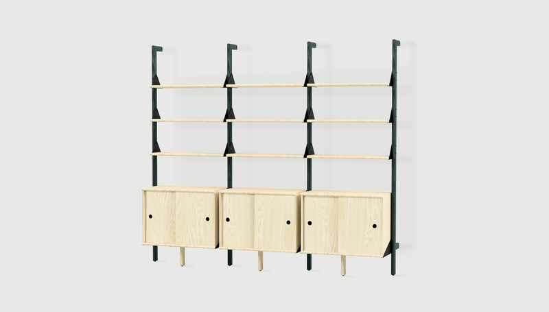 Gus Modern Branch-3 Storage Unit — Black Uprights Black Brackets Blonde Shelves