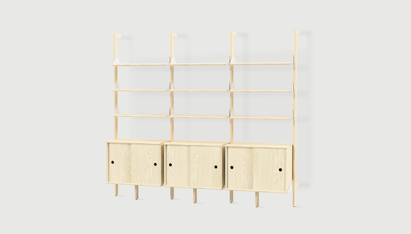 Gus Modern Branch-3 Storage Unit — Blonde Uprights White Brackets Blonde Shelves