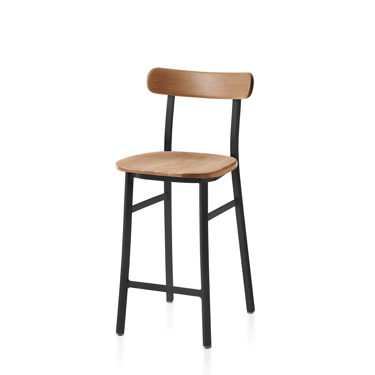 Emeco Utility Stool Chair Emeco Counter Height Black Powder Coated White Oak