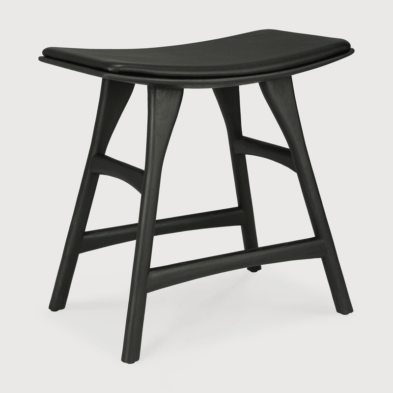 Osso Upholstered Stool Stools Ethnicraft Oak Black / Black Leather Low 