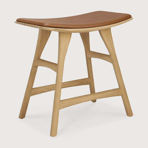 Osso Upholstered Stool Stools Ethnicraft Oak / Cognac Leather Low 