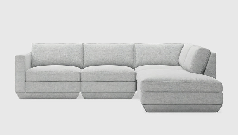 Gus Modern Podium Modular 4PC Lounge Sectional A — Bayview Silver / Right Facing