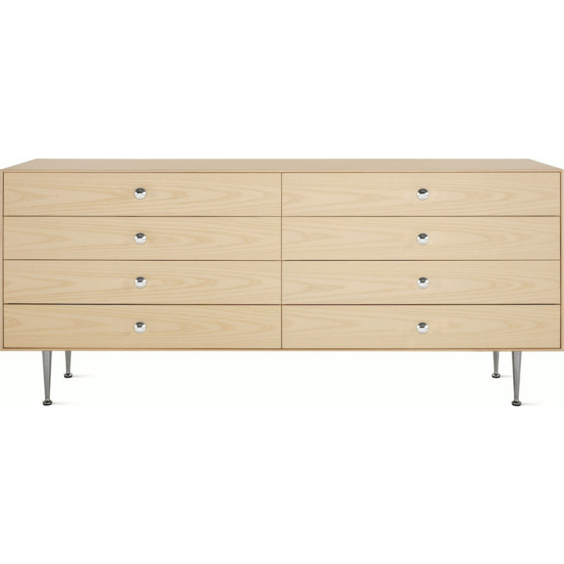 Herman Miller Nelson Thin Edge Double Dresser in White Ash with silver aluminum alloy pulls, front view