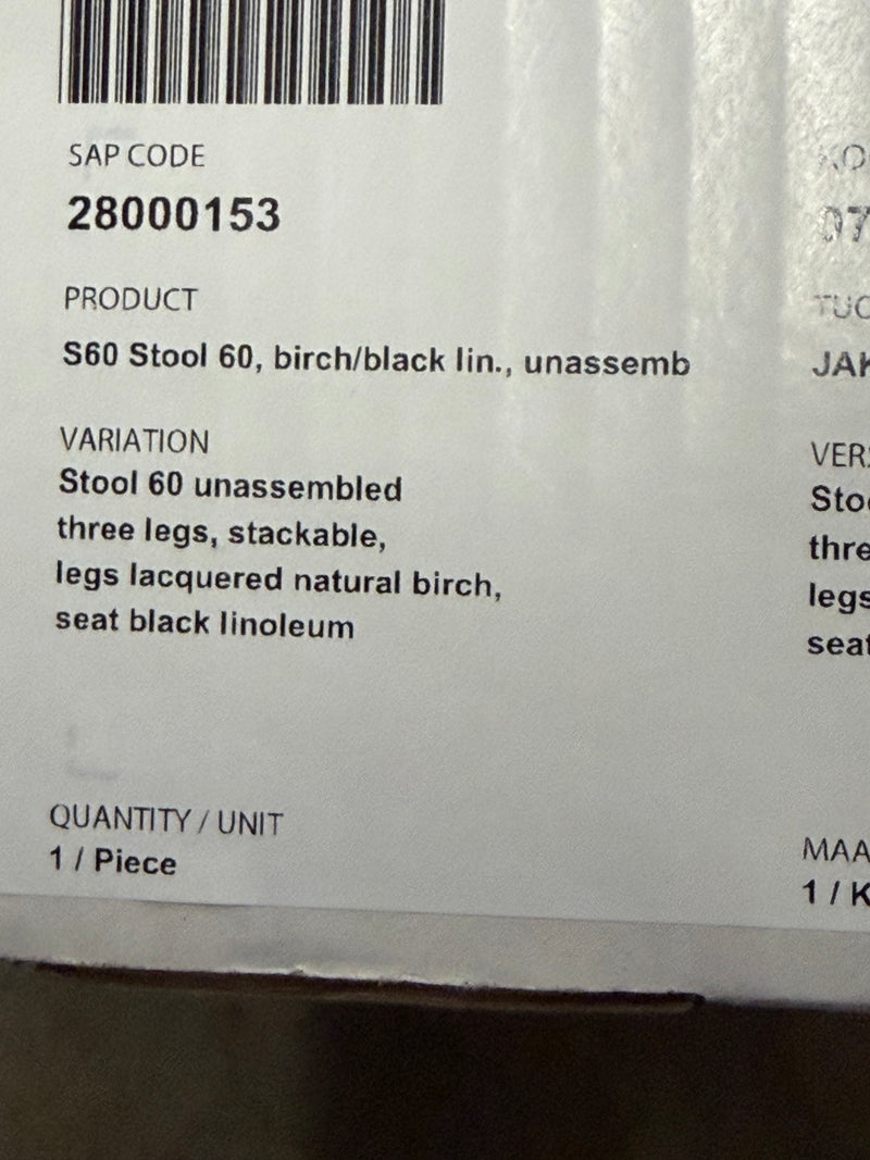 Artek Stool 60 - Black Linoleum, Edge Natural Birch Seat / Legs Natural Lacquered