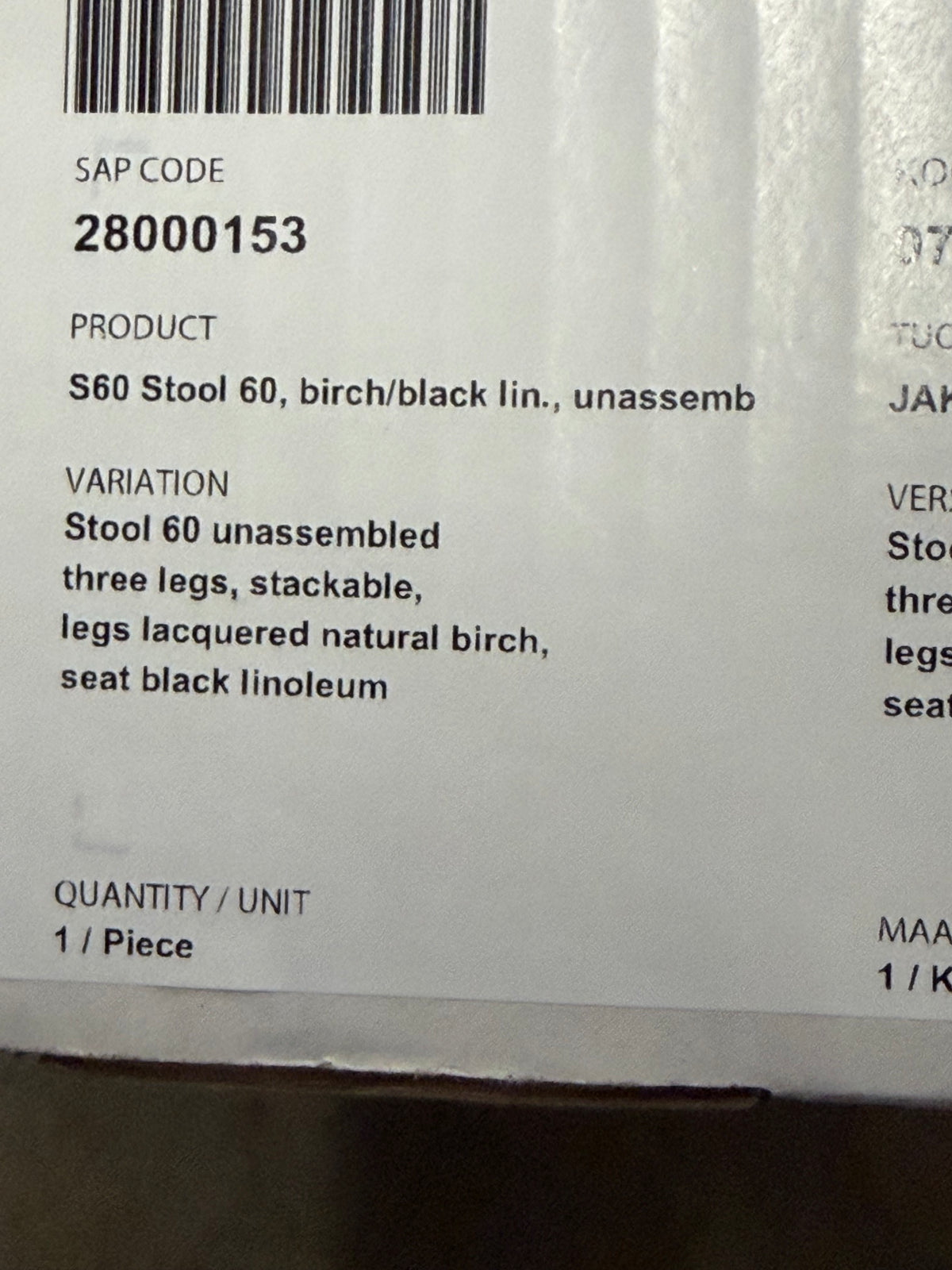 Artek Stool 60 - Black Linoleum, Edge Natural Birch Seat / Legs Natural Lacquered