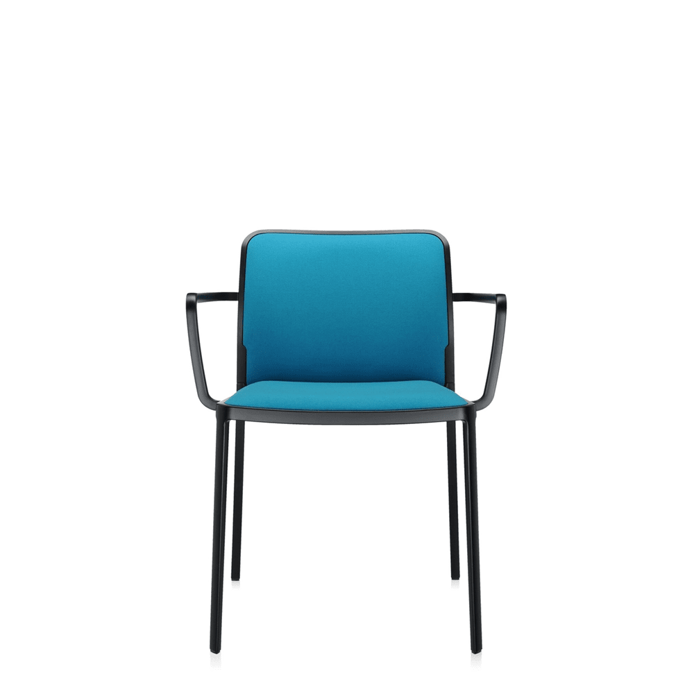 Audrey Soft (2 Chairs) Side/Dining Kartell With Arms Painted Aluminum Black Trevira Teal Blue