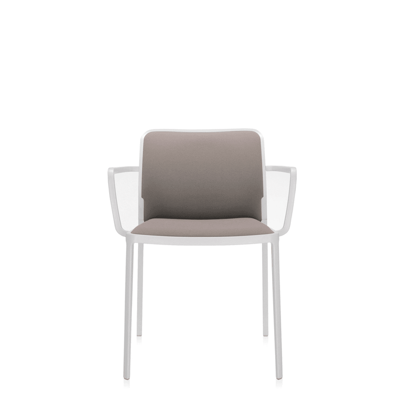 Audrey Soft (2 Chairs) Side/Dining Kartell With Arms Painted Aluminum White Trevira Beige