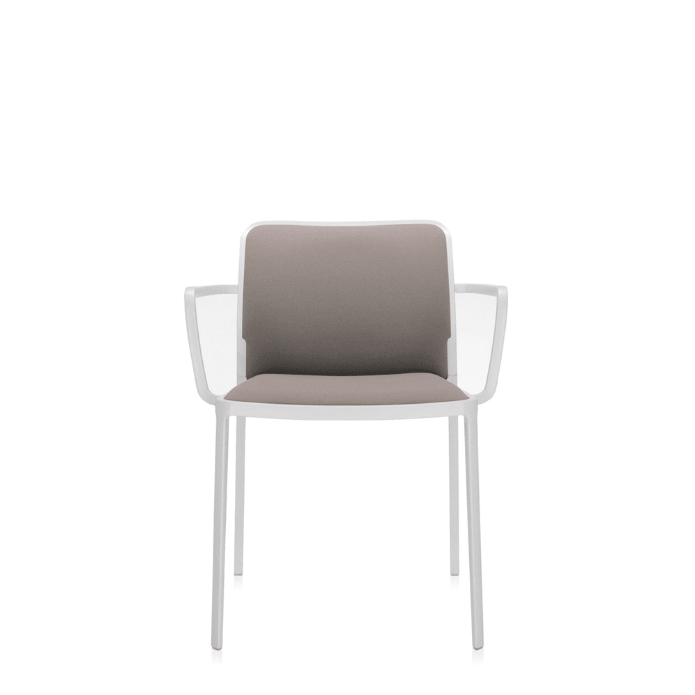 Audrey Soft (2 Chairs) Side/Dining Kartell With Arms Painted Aluminum White Trevira Beige