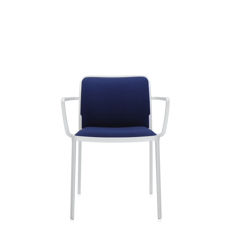 Audrey Soft (2 Chairs) Side/Dining Kartell With Arms Painted Aluminum White Trevira Blue