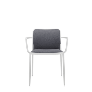 Audrey Soft (2 Chairs) Side/Dining Kartell With Arms Painted Aluminum White Trevira Grey