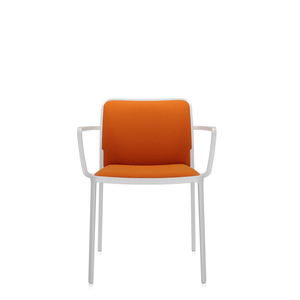 Audrey Soft (2 Chairs) Side/Dining Kartell With Arms Painted Aluminum White Trevira Orange