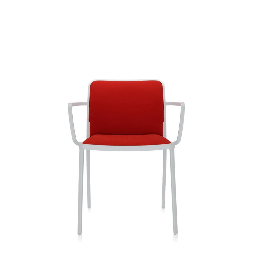 Audrey Soft (2 Chairs) Side/Dining Kartell With Arms Painted Aluminum White Trevira Red