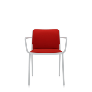 Audrey Soft (2 Chairs) Side/Dining Kartell With Arms Painted Aluminum White Trevira Red