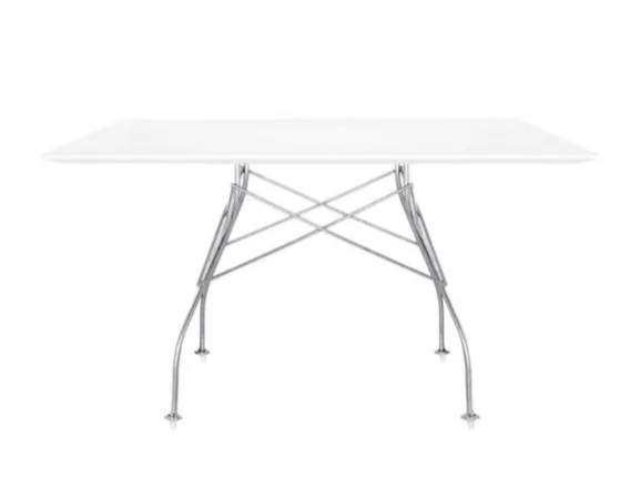 Glossy Laminated White / Chrome-Plated Steel 51&#39;&#39; Wide Square Dining Table Tables Kartell White / Chrome-Plated Steel 