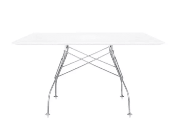 Glossy Laminated White / Chrome-Plated Steel 51'' Wide Square Dining Table Tables Kartell White / Chrome-Plated Steel 