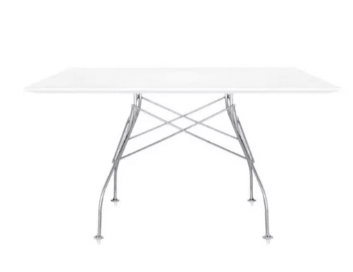 Glossy Laminated White / Chrome-Plated Steel 51'' Wide Square Dining Table Tables Kartell White / Chrome-Plated Steel 