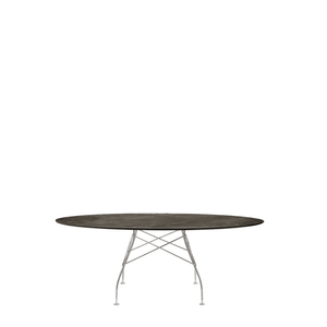 Glossy Oval Table Outdoors Kartell Aged Bronze Marble / Chrome Steel 