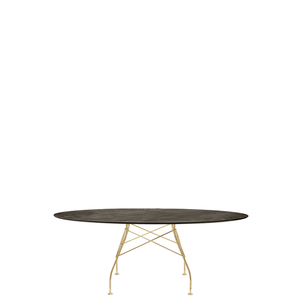 Glossy Oval Table Outdoors Kartell Aged Bronze Marble / Gold Steel 