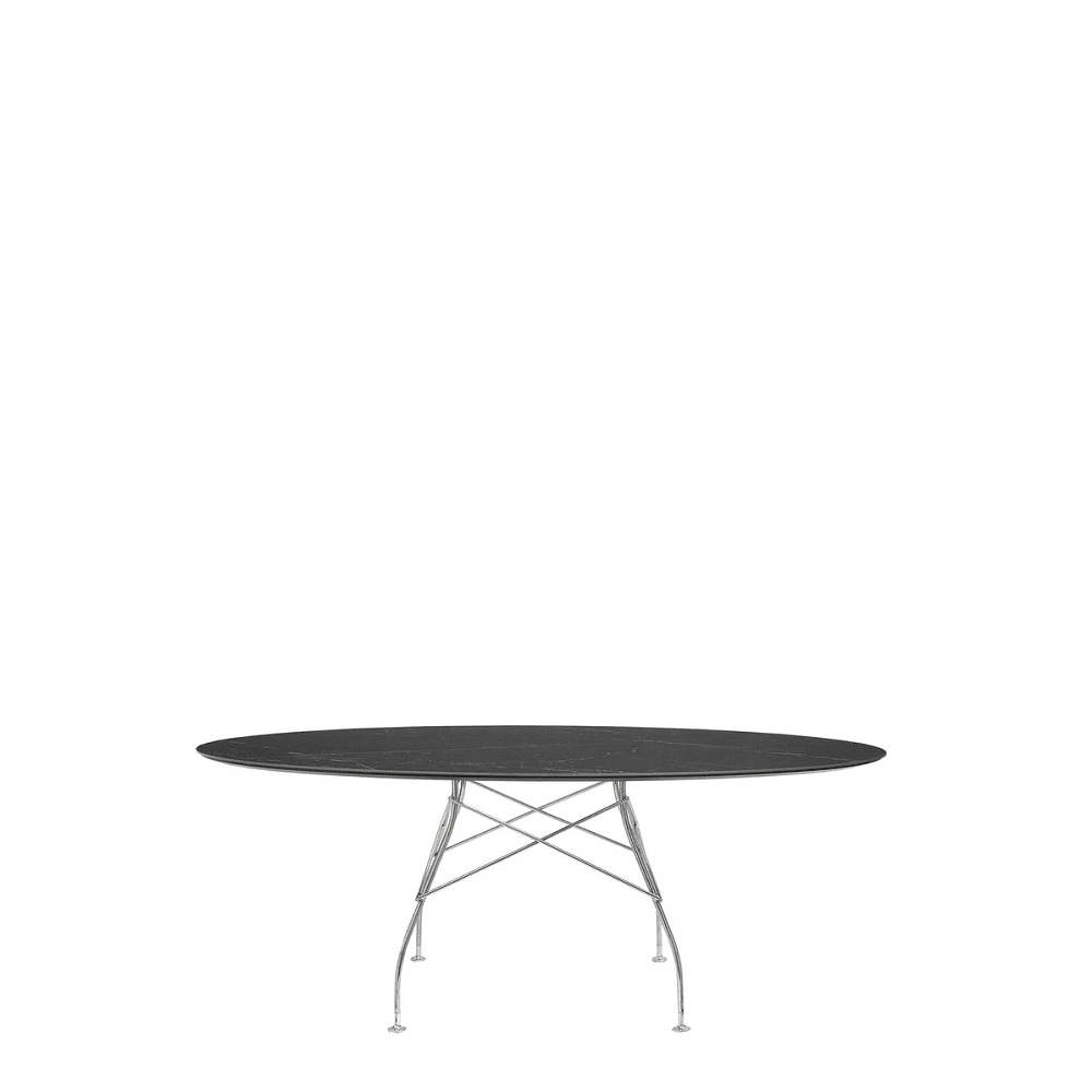 Glossy Oval Table Outdoors Kartell Black Marble / Chrome Steel 