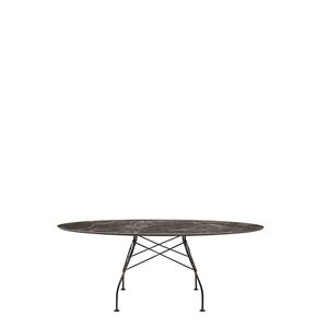 Glossy Oval Table Outdoors Kartell Brown Emperador Marble / Black Steel 