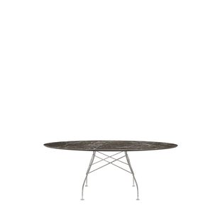 Glossy Oval Table Outdoors Kartell Brown Emperador Marble / Chrome Steel 