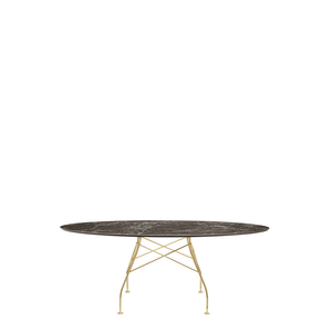 Glossy Oval Table Outdoors Kartell Brown Emperador Marble / Gold Steel 