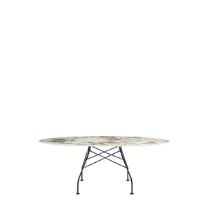 Glossy Oval Table Outdoors Kartell Symphonie Marble / Black Steel 