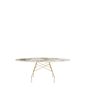 Glossy Oval Table Outdoors Kartell Symphonie Marble / Gold Steel 