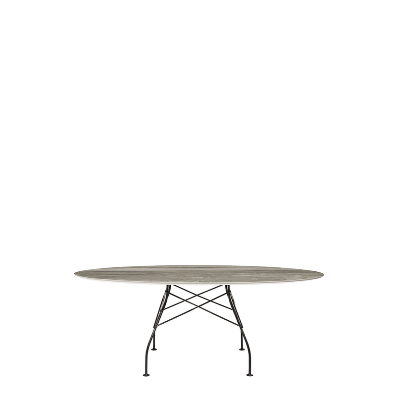 Glossy Oval Table Outdoors Kartell Tropical Grey Marble / Black Steel 